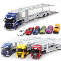 全合金双层平板汽车运输车 大卡车儿童汽车玩具仿真半挂车模型
