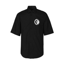Versace/范思哲V系列衬衣夏季新品商务休闲黑色男士短袖衬衫