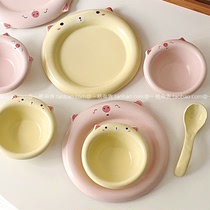 可爱卡通盘子创意家用陶瓷餐盘少女心甜品盘早餐碗儿童小碗餐具