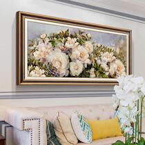新款美式客厅装饰画横幅花开富贵卧室床头主卧挂画欧式沙发背景墙