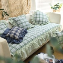 田园复古四季通用防滑沙发垫皮坐垫沙发套布艺法式风绿色格子简约
