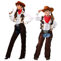 豪华万圣节舞台表演演出儿童成人女款美国西部牛仔亲子套装服装