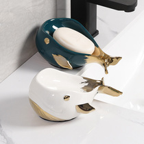轻奢陶瓷鲸鱼肥皂盒创意导流沥水香皂盒家用卫生间免打孔皂碟托架