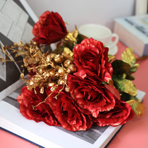仿真花欧式玫瑰花束假花家居客厅装饰品插花卉塑料人造花干花单支