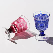 日本制江户切子手工雕花竹林系列高脚杯水晶杯日式葡萄酒杯包邮