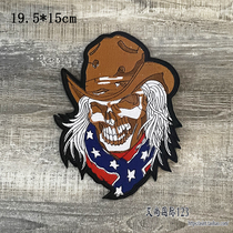 美国西部牛仔骷髅刺绣布贴中号补丁贴机车骑士徽章DIY背胶手缝