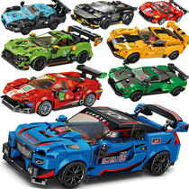 拼装玩具组装汽车跑车男生儿童小颗粒积木拼插男孩益智力回力赛车
