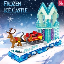 杰星JJ9012奇缘主题城堡系列圣诞冰雪鹿车拼装小颗粒积木玩具模型
