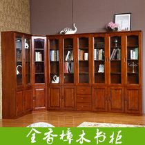 简约中式全实木书柜家用客厅落地带玻璃门转角香樟木储物书柜定制