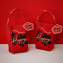 喜糖盒结婚专用喜糖袋2023新款丝绒手提式免折叠回礼小礼品袋红色