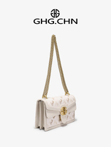 GHG轻奢 新中式国风高级感白色链条小方包包女2024新款斜挎包夏季