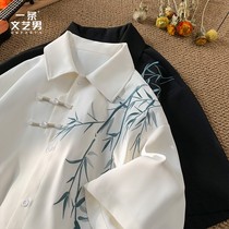 新中式男装短袖衬衫外套男春夏新款中国风国潮盘扣高级感宽松衬衣