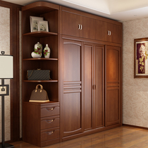 中式复古实木衣柜原木整体组合推拉门柜子卧室家用四门橡木大衣橱
