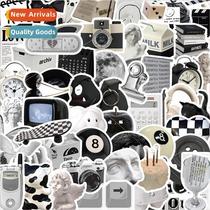 61 black and white simple cartoon stickers luggage car water