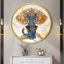 欧式圆形大象玄关装饰画美式走廊过道挂画泰式晶瓷客厅背景墙壁画