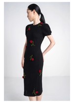 fabrique geat2023秋新款立体玫瑰花针织连衣裙法式新中式裙子