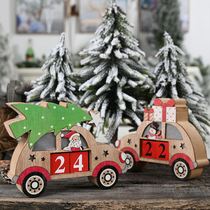 豪贝新款创意圣诞节装饰用品木质带灯汽车日历摆件小车老人倒计时