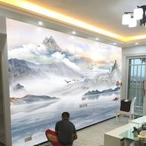 新中式水墨山水电视背景墙壁纸客厅沙发装饰大气仿大理石影视壁纸