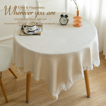 ins风棉麻日式白色蕾丝桌布茶几布法式轻奢高级感圆桌布餐桌布