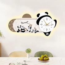 熊猫挂钟餐厅装饰画家用静音时钟新款北欧客厅电视背景墙钟表壁灯