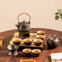 黑陶功夫茶具套装家用围炉蜡烛台煮茶烧水加热茶炉提梁茶壶温茶器