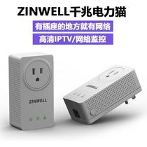 美国ZINWELL千兆电力猫套装有线扩展器适用于高清IPTV网络监控组