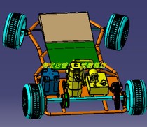 2米小汽车底盘车架单缸发动机活塞连杆3D三维几何数模型轮胎转向