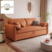 折叠沙发床意式极简沙发头层牛皮小户型客厅现代直排两用皮质