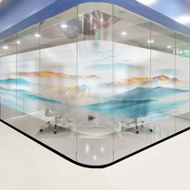 办公室创意静电贴纸磨砂玻璃贴膜家用定制新中式中国风艺术山水画