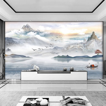 8d新中式壁布电视背景墙壁纸山水大气墙纸客厅影视壁画3d立体墙布