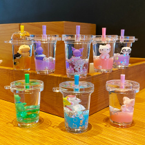 入油液体冰淇淋奶茶杯漂浮瓶DIY钥匙扣女可爱学生桌面摆件小饰品
