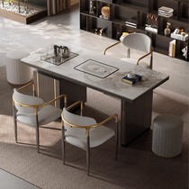 现代简约岩板茶桌椅组合轻奢阳台办公室小茶几石板茶台烧水壶一体