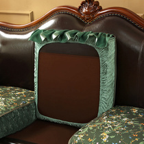 墨绿色沙发罩笠皮沙发垫套防滑美式轻奢高档坐垫全包欧式复古田园