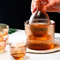 琥珀色日式玻璃酒具套装锤目纹酒盅酒壶家用小酒杯烫温酒器果酒壶