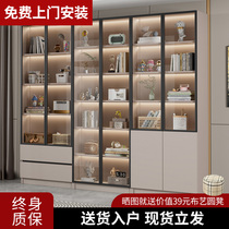 书柜家用带玻璃门客厅一体整墙现代轻奢定制储物柜实木书架展示柜