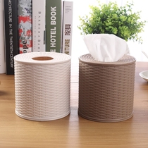 藤编卷纸盒家用桌面纸巾盒纸筒圆形卷纸筒客厅餐厅抽纸盒简约时尚