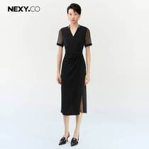 奈蔻2024年夏季新款气质优雅连衣裙女V领商务职业包臀裙XF04773W0