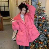 韩版女装连帽长款羽绒上衣可爱保暖舒适经典百搭潮流外套面包服
