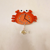 可爱卡通小螃蟹挂钟表摇摆挂表创意静音日式多巴胺时钟创意表独家