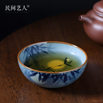景德镇手绘青花瓷陶泥月影竹普洱杯茶杯主人杯单杯个人茶碗釉下彩