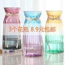 【三件套】玻璃花瓶彩色透明水培富贵竹百合花瓶创意客厅插花摆件