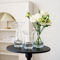 现代简约波浪口小众玻璃花瓶透明水培插花鲜花客厅桌面装饰品摆件