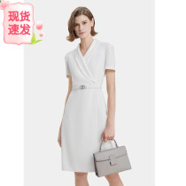 2024春夏季新款宝Z女装白色西装领OL商务通勤短袖职业连衣裙