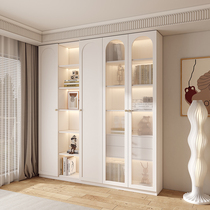 法式奶油风整墙实木组合书柜带玻璃门定制柜子客厅置物柜防尘