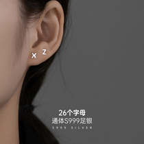 S999纯银字母耳钉2024年新款爆款情侣养耳洞耳环女男士双耳洞耳饰