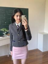 女团风韩国jk制服短款西装外套女衬衫高腰包臀短裙班服