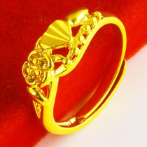 黄金戒指女款首饰足金心形纯金食指环9999饰品花朵结婚送妈妈