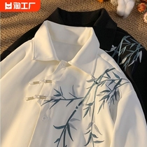 新中式中国风盘扣刺绣长袖衬衫男装设计感高级道袍衬衣外套春男生