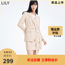 LILY2022夏新款女装气质条纹百搭干练通勤款宽松显瘦腰带西装外套