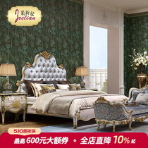 茱莉安法式宫廷风奢华实木贴金箔布艺彩绘卧室全套家具双人大床
